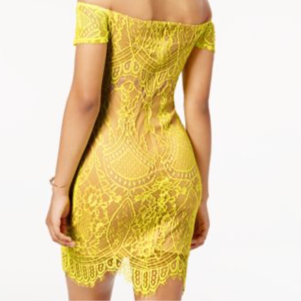 Material Girl Juniors' Off-The-Shoulder Lace Dress in Fun Yellow New With tags